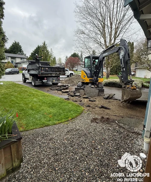 Modern Entry & Driveway Renovation Concrete Drive & Illuminated Paver Walkway in Bothell 